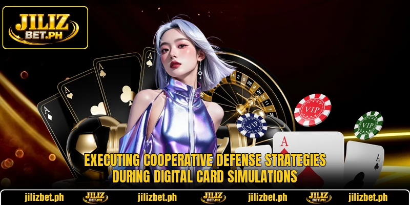 Executing cooperative defense strategies during digital card simulations