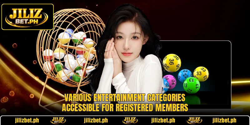 Various entertainment categories accessible for registered members